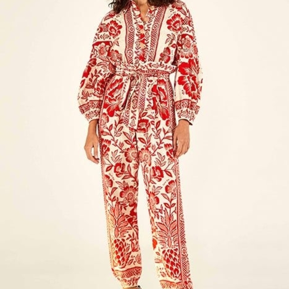 Floral Red and White Jumpsuit
